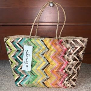 Banago woven straw rainbow tote